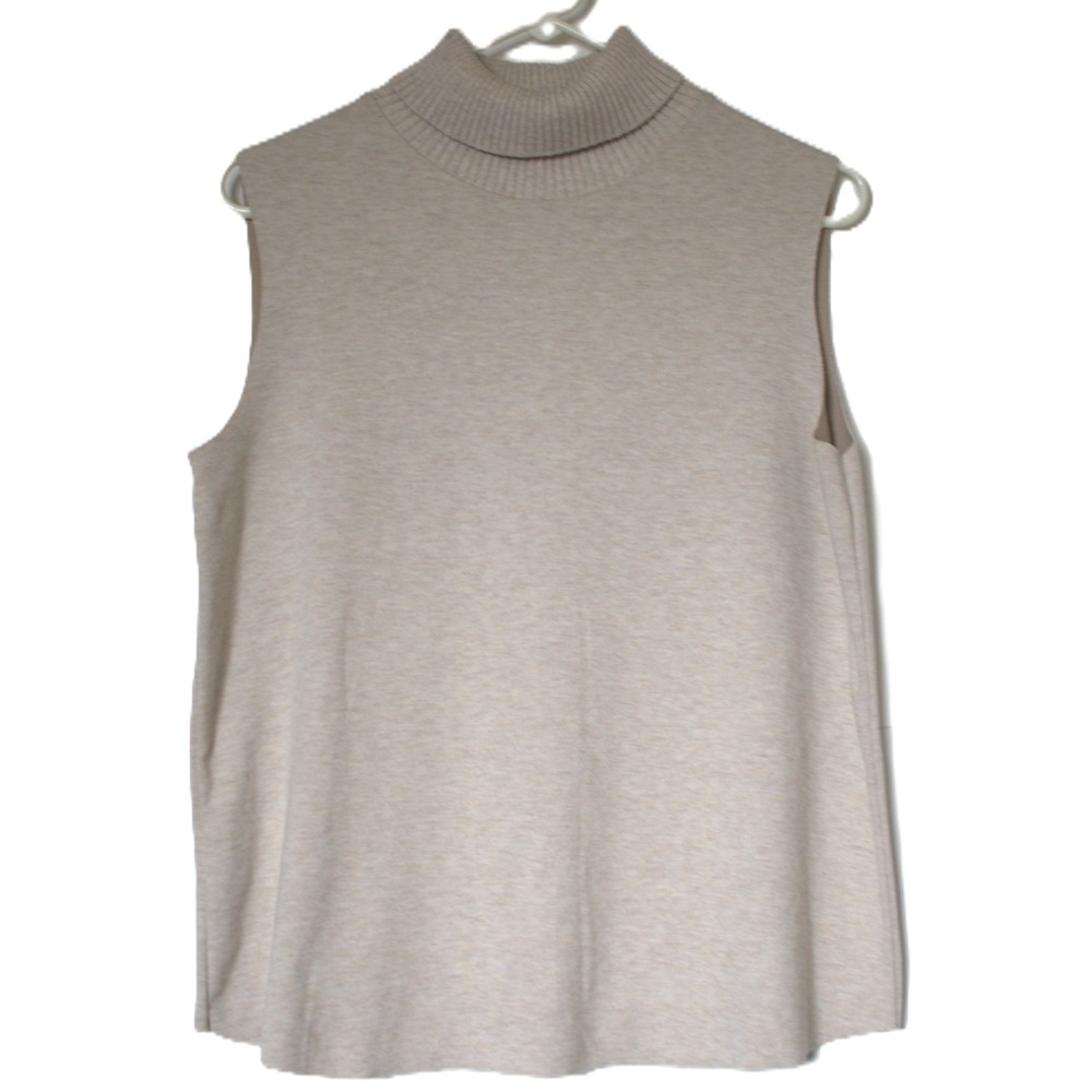 Mango MNG Womens L Oatmeal Beige Sleeveless Lined Turtleneck Knit Shell Top